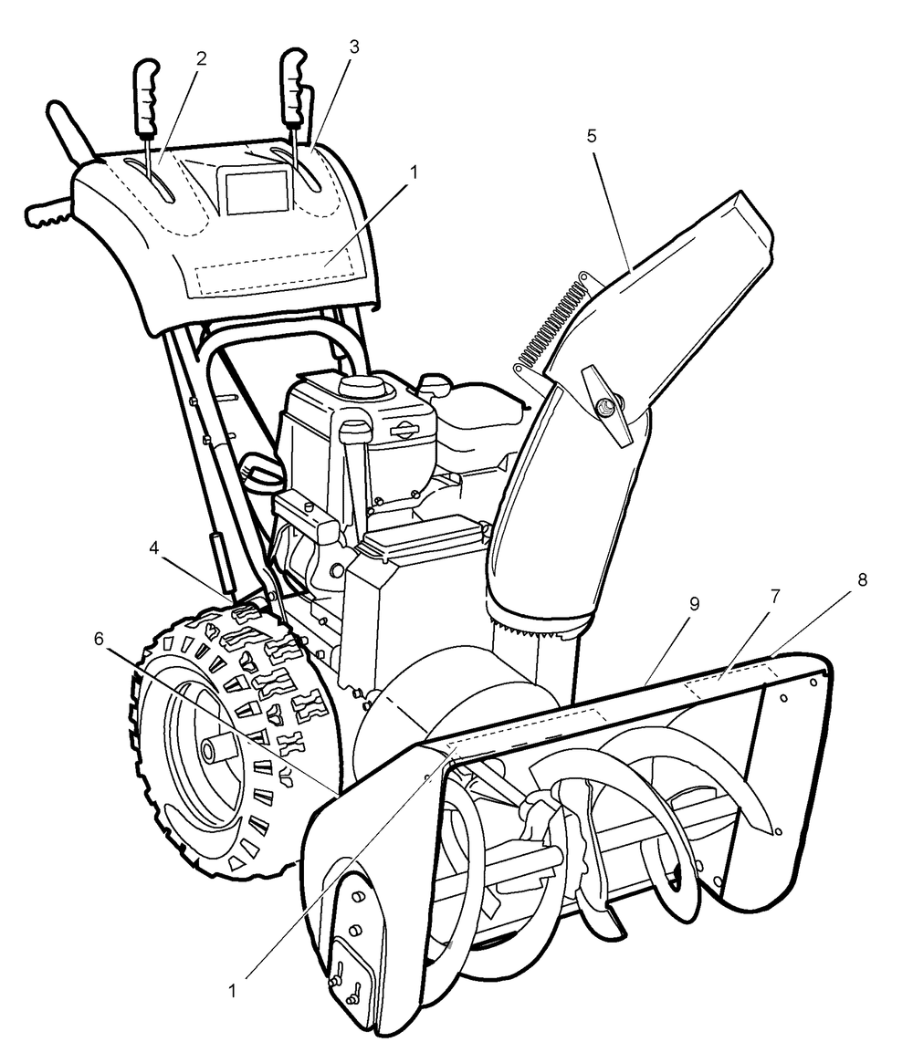 Decals Diagram and Parts List for 1695363-6271200X54 2007 Briggs and Stratton Snow Blower